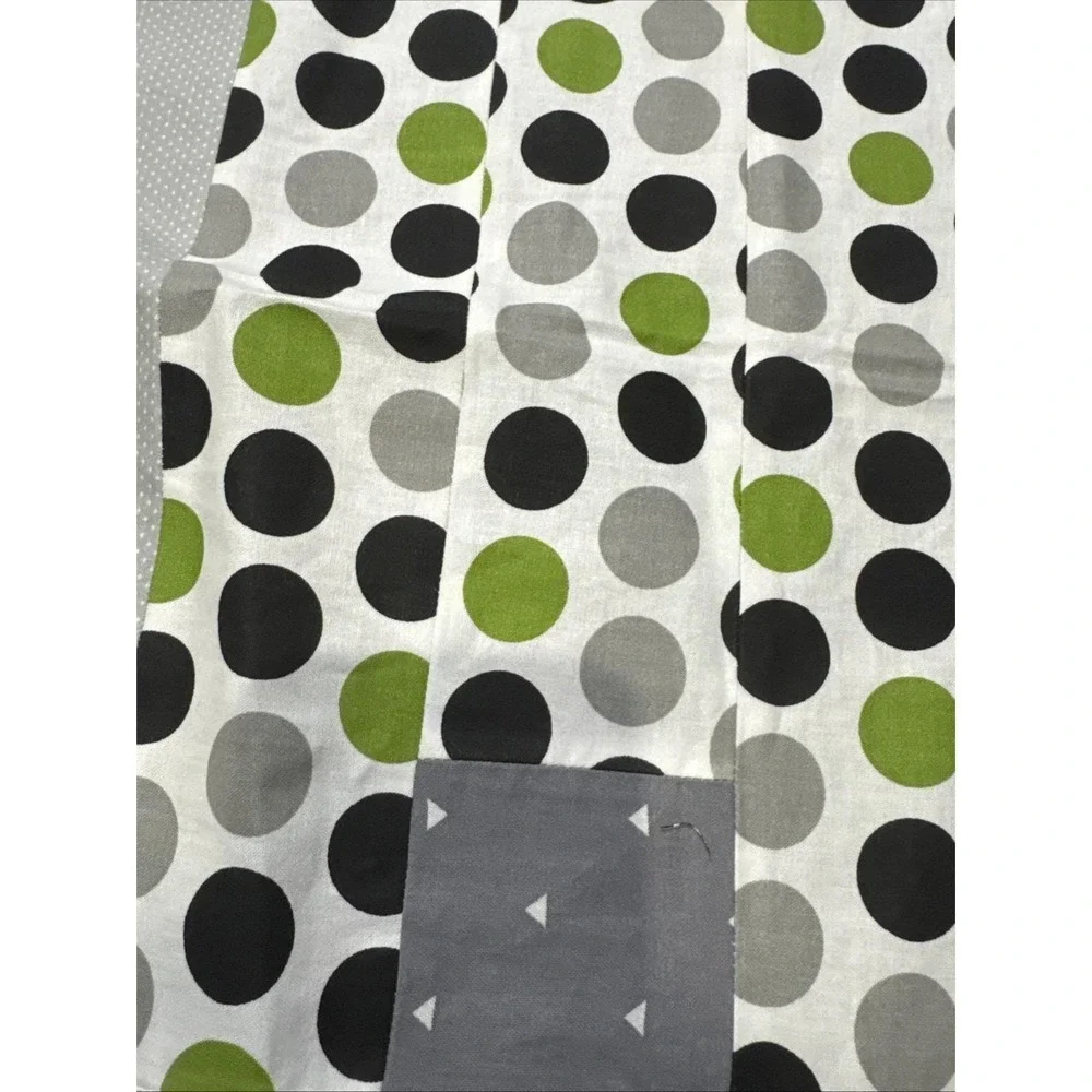 Baby Quilt Topper‎ Unfinished Grey & Green Cotton Patchwork Polka Dot Nursery